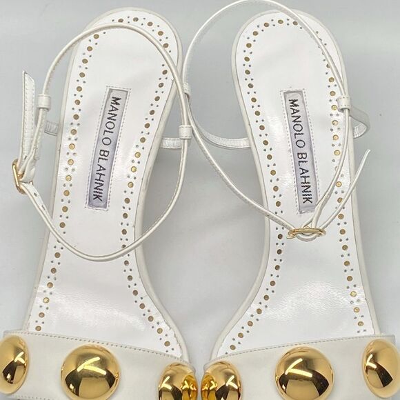 Manolo Blahnik Chaouhenhi 70MM Embellished Leather Sandals size 38.5 - Picture 5 of 14